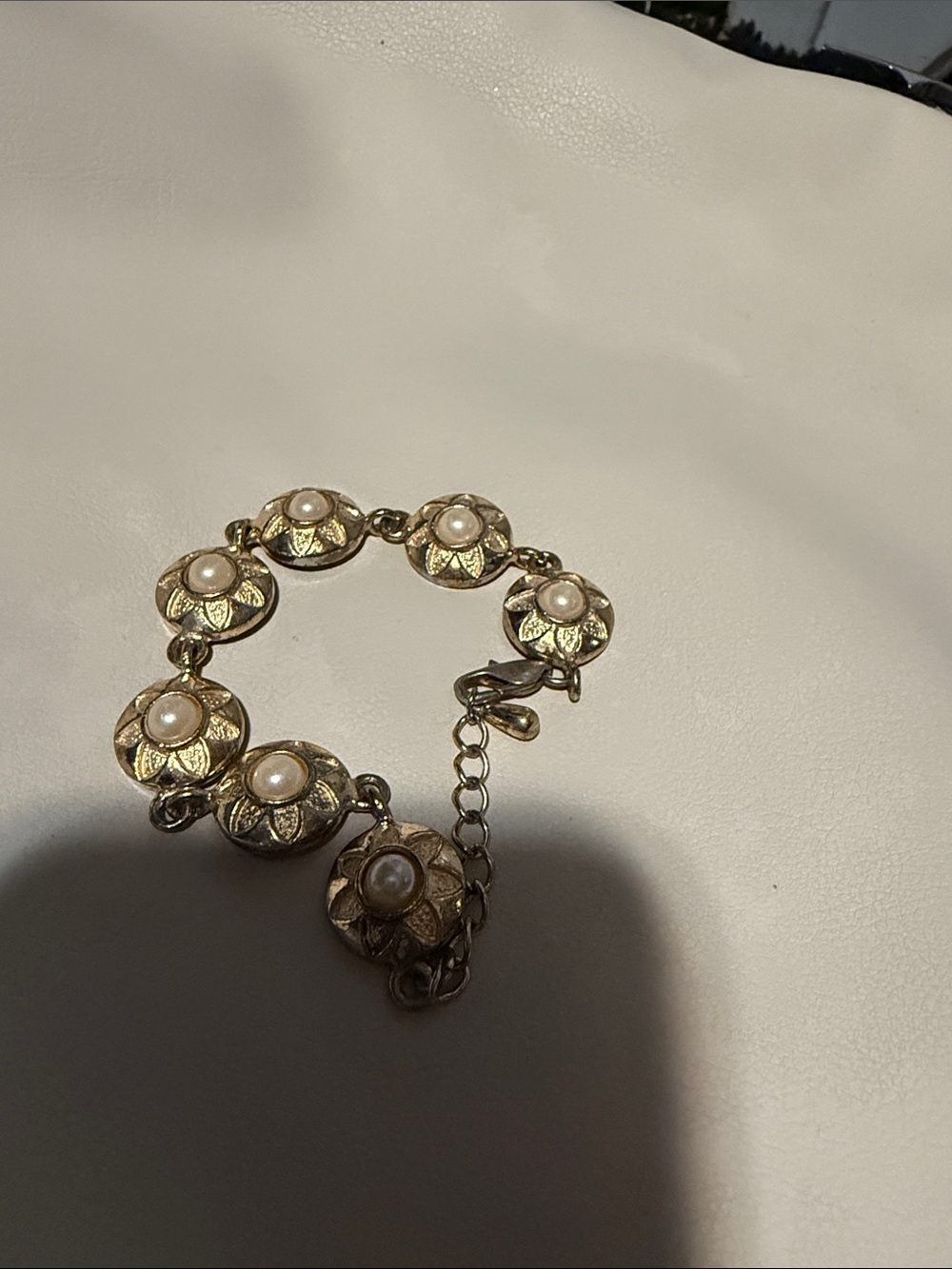 Gold Floral Pearl Accent Bracelet - Women Jewelry